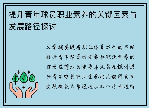 提升青年球员职业素养的关键因素与发展路径探讨